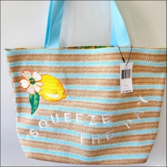 Vera Bradley Straw Tote Bag & Wristlet, & key fob in Retired Lemon Grove… - Picture 2 of 14